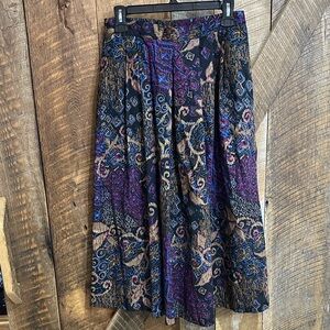 Vintage pleated midi multicolor skirt elastic waistband polyester blend  B26